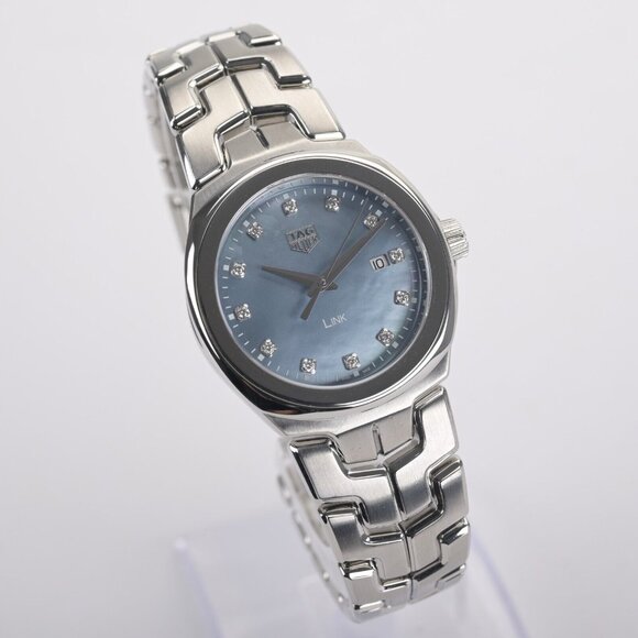 TAG Heuer Link Blue Mother of Pearl WBC1313 Diamond Dial 32mm Ladies Watch - Picture 2 of 6